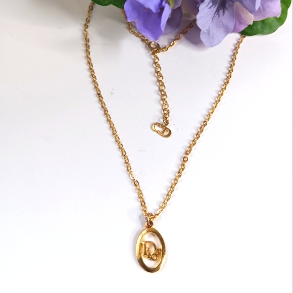 CHRISTIAN DIOR ✨️ Necklace Oval GP Plated Gold - Picture 3 of 11